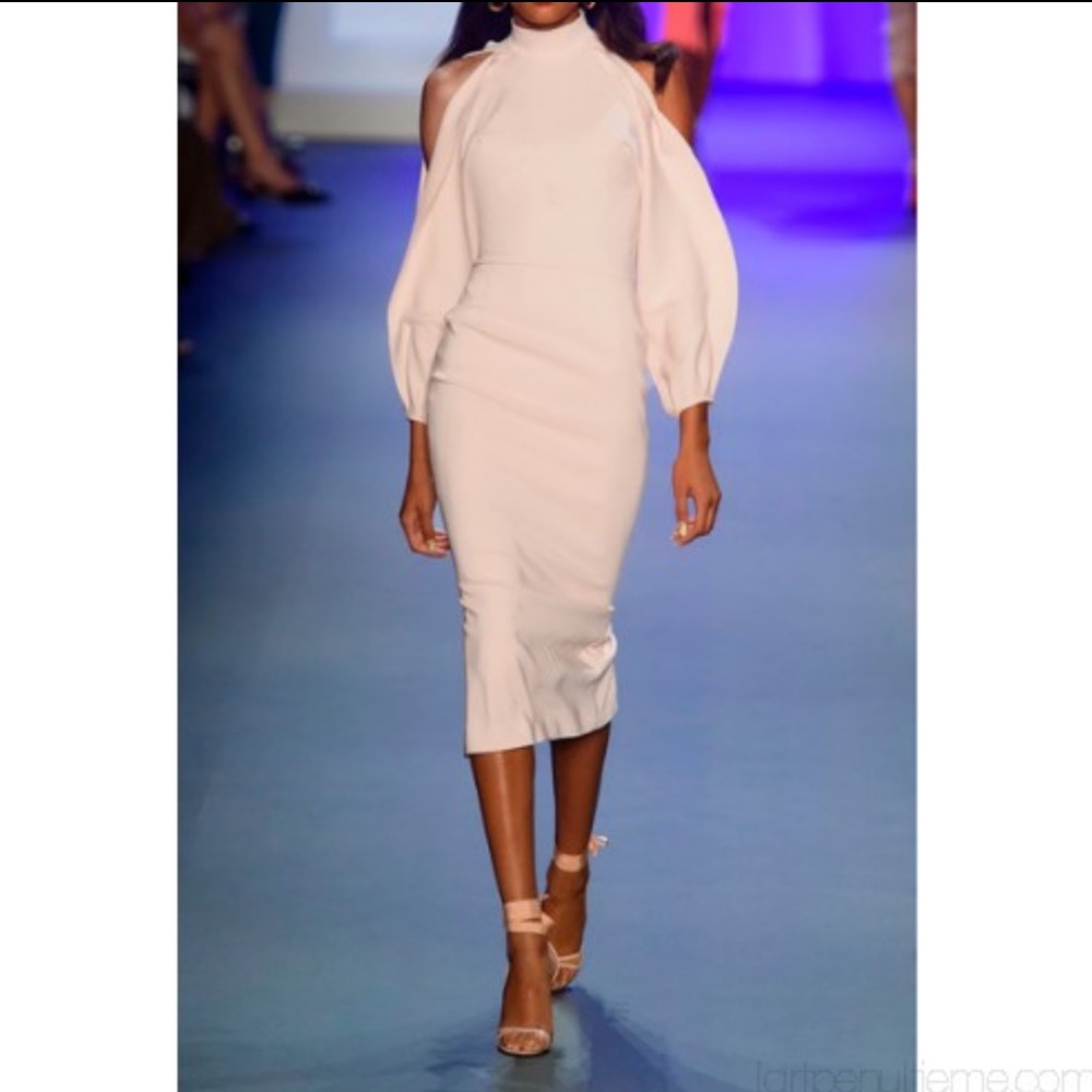 Cushnie Et Ochs Midi Dress Long Cut Out Sleeves Pink